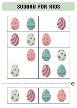 Paskalya yumurtalı çocuklar için sudoku. Çocuk faaliyet listesi. Eğitici oyun.