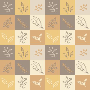 Yaprakları karalama tarzında dikişsiz sonbahar deseni. El çizimi sonbahar arkaplanı. Vektör illüstrasyonu