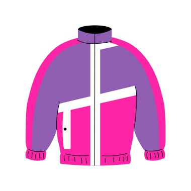 90 'ların tarzında sokak kıyafetleri. 90 'lara kadar. Beyaz arka planda neon rüzgarlıklar. Vektör illüstrasyonu