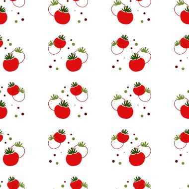 Beyaz arka planda şekillendirilmiş domatesli kusursuz desen. Vektör illüstrasyonu