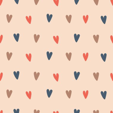 Kusursuz desenli, el yapımı pastel kalpler, aşkın sembolü, tekstil için mükemmel, ambalaj kağıdı, ve Sevgililer Günü süslemeleri..