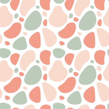 Pastel turuncu ve yeşil tonlarda soyut lekeleri olan kusursuz bir desen. Vektör illüstrasyonu