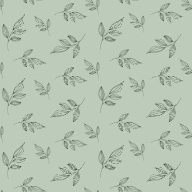 Soyut yaprakları pastel yeşil arka planda kusursuz desen. Vektör illüstrasyonu