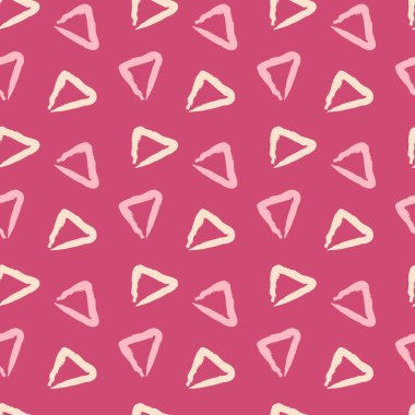 Modern tasarım projeleri ve tekstil için canlı pembe bir arkaplan üzerinde üçgenlerin renkli geometrik deseni
