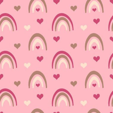 Kalpleri ve gökkuşağı renginde pastel pembe ve bej renkleri olan hoş, pürüzsüz bir desen. Çocuk tekstil ürünleri ve Sevgililer Günü için kullanılabilir. Vektör