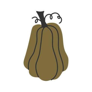 Koyu sarmaşık ve kıvrımlı beyaz arkaplanlı kahverengi kabağın en az düz çizimi