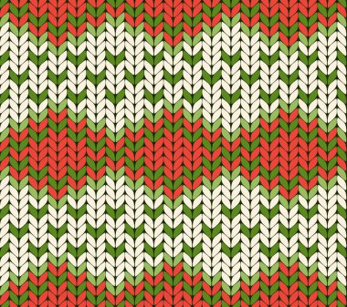 Kırmızı, yeşil ve krem dikişli renksiz örülmüş desenler Noel tasarımları, şenlikli arka planlar ve mevsimlik tekstil projeleri için mükemmel..