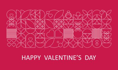 İki modern Sevgililer Günü tebrik kartı seti. Soyut geometrik kalp desenleri pembe arka planda. Minimalist romantik tasarım