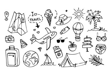 Doodle Biçiminde Yaz Tatili Vektör Simgeleri