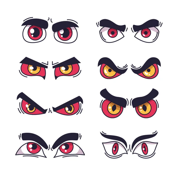 Hand Drawn Angry Eyes Cartoon Isolated On White Background Vector Illustration In Flat Style