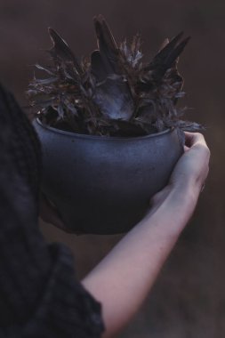 Esrarengiz nesneler konsept fotoğrafıyla kasedi kapat. Büyülü bir tören. Arka planda kadın eli olan arka plan fotoğrafçılığı. Duvar kağıdı, seyahat günlüğü, dergi, makale için yüksek kaliteli resim