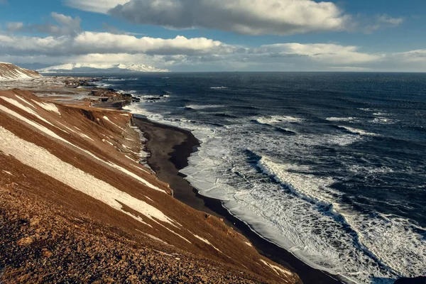 Vulkanischer Strand Mit Meereswellen Landschaft Foto Schöne Naturkulisse Fotografie Mit — Stockfoto