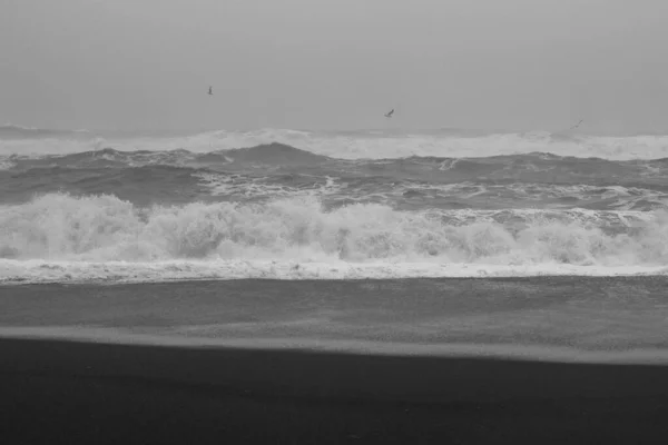 Rauer Ozean Und Leere Küste Monochromes Landschaftsfoto Schöne Naturkulissen Fotografie — Stockfoto