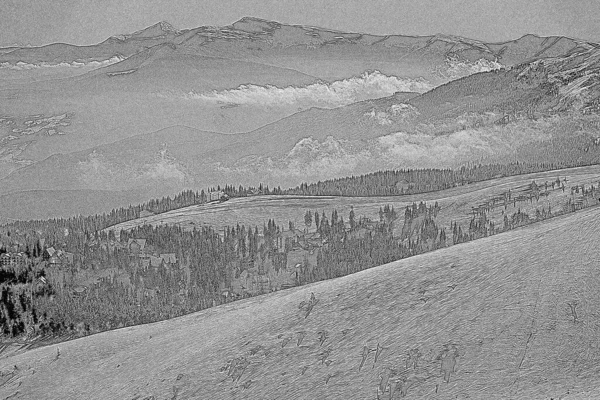 Cárpatos Estación Esquí Montaña Grabado Boceto Dibujado Mano Pico Más Imagen de stock