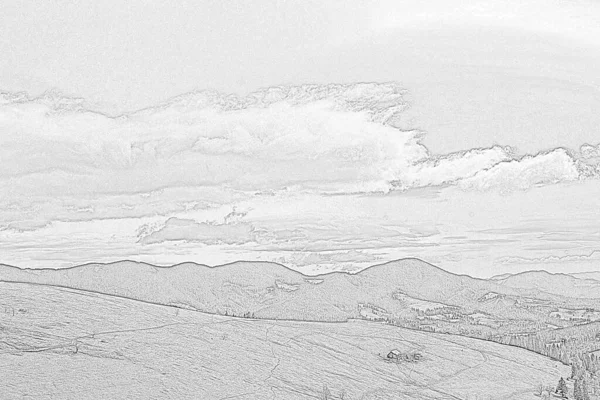 Pendiente Montaña Empinada Cárpatos Grabado Boceto Dibujado Mano Foto Realista — Foto de Stock