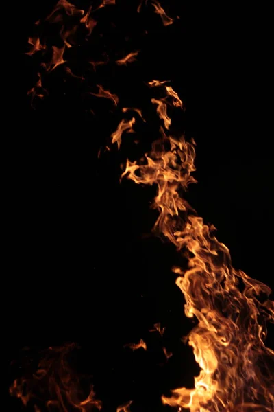Tűz Lángjai Fekete Háttéren — Stock Fotó