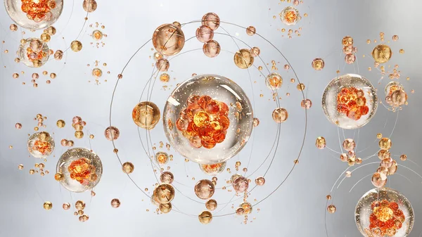 Cosmetic Essence Oil Liquid Drop Molecule Atomic Structure Electrons Orbiting — Stock Photo, Image