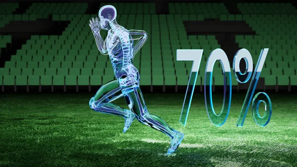 body water balance, water in human body, 70% of the human body is water. skeleton system of running man, human physical and sport, joggers, running man, 3d render