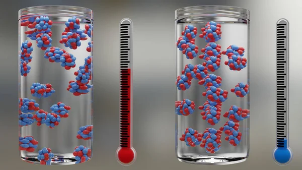 Temperature Molecular Move Water Vapor Molecules Particle Movement Cold Hot — Stock Photo, Image