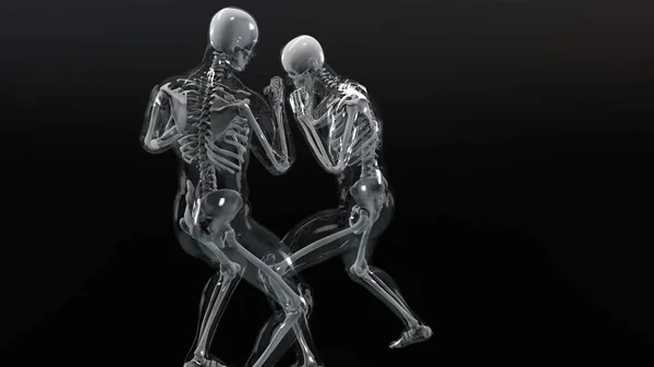 2人の男性ボクサーの解剖アニメーション ボクシング 極端なスポーツ 人間の解剖学 体骨格 フックヒット Mma戦闘機 3Dレンダリング — ストック写真
