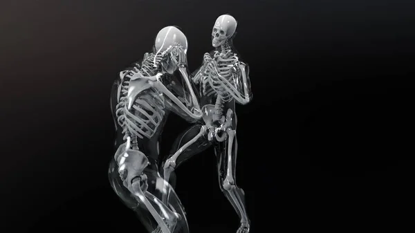 2人の男性ボクサーの解剖アニメーション ボクシング 極端なスポーツ 人間の解剖学 体骨格 フックヒット Mma戦闘機 3Dレンダリング — ストック写真