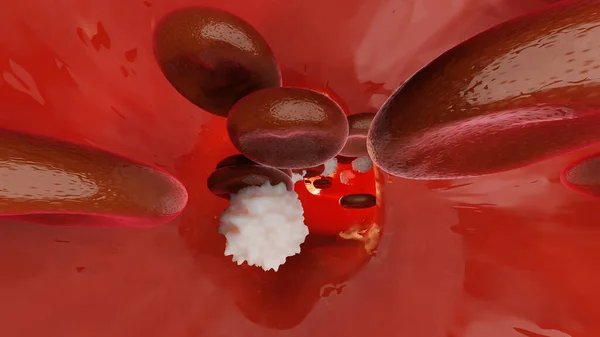 red blood cells in an artery, flow inside body, medical human health-care. 3d illustration