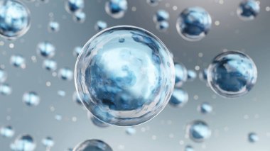 Makro Sıvı Baloncuklar, suda çeşitli hava kabarcıkları. Köpüklü sıvı krem şeffaf kozmetik doku örneği. 3D kozmetik krem pürüzsüz. Serum köpükleri, şeffaf. Nemlendirici, 3D biçimlendirici