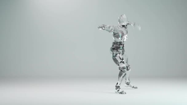 ガラスロボットダンスのループアニメーション ハウスダンス 楽しいを持つロボットの図 マスコットループ 調和のとれた最小限の現代的な動きのデザイン サイボーグモンスター スタジオ 現実的な3Dレンダリング — ストック動画