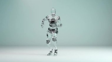 Cam robot dansının döngülü animasyonu, House dansı, robotik figür eğlence, maskot döngüsü, uyumlu minimum modern hareket tasarımı, cyborg canavarı, Studio, tecrit edilmiş, gerçekçi 3D canlandırma