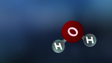 Su molekülü, moleküler kimyasal formül H2O, kokusuz, alfa kanalı, Top ve Çubuk kimyasal yapı modeli, Macro Sıvı Baloncuk, 3D render