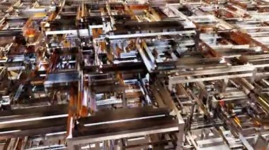 3D çelik küpler, soyut uçan, dikişsiz 4k döngü arka plan, floresan ışık, parlayan neon küpler, Kübik Ağ Düğümleri ve Kablolar. düşük poli dalgalı 3 boyutlu fantezi arkaplan, dalga, 3 boyutlu canlandırma