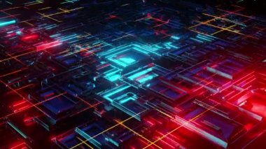 3D çelik küpler, soyut uçan, dikişsiz 4k döngü arka plan, floresan ışık, parlayan neon küpler, Kübik Ağ Düğümleri ve Kablolar. düşük poli dalgalı 3 boyutlu fantezi arkaplan, dalga, 3 boyutlu canlandırma