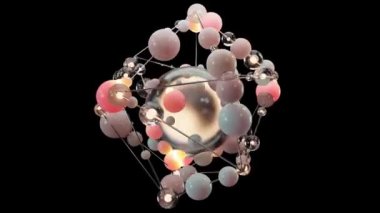 Geometrik bağlantılı çizgi ve noktaların 3 boyutlu canlandırma döngüsü. Soyut parçacıklar arka planı. Atomik kafes. Soyutlama. Eklemek için boş yer var. 3 Boyutlu Hazırlama