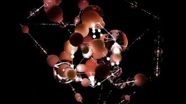 Geometrik bağlantılı çizgi ve noktaların 3 boyutlu canlandırma döngüsü. Soyut parçacıklar arka planı. Atomik kafes. Soyutlama. Eklemek için boş yer var. 3 Boyutlu Hazırlama
