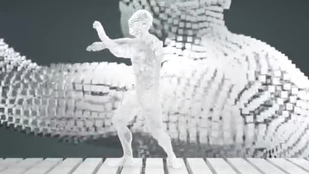 概要幾何学ダンスクリップ 腕を振る キューブ文字 波ヒップホップダンス アニメーション 3Dレンダリング — ストック動画