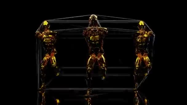 Ouro Três Personagens Dançando Hip Hop Running Man Dance Animação — Vídeo de Stock