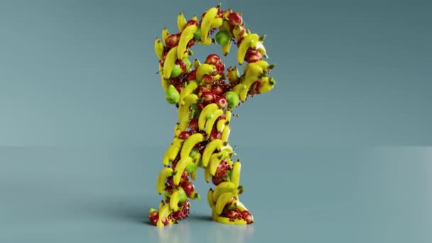 Loop Анимация Танцующих Фруктовых Монстров Рендер — стоковое видео