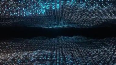 3D çelik küp tüneli, fütüristik koridorda soyut uçuş, dikdörtgen döngü 4k arkaplan, floresan ışık, parlayan neon küpler, geometrik sonsuz tünel, kırmızı spektrum, dalga, 3d render