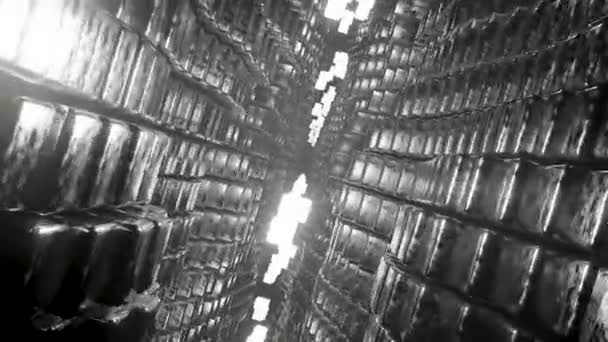 Stalowy Tunel Kostki Abstrakcyjne Latanie Futurystycznym Korytarzu Bezszwowe Tło Pętli — Wideo stockowe