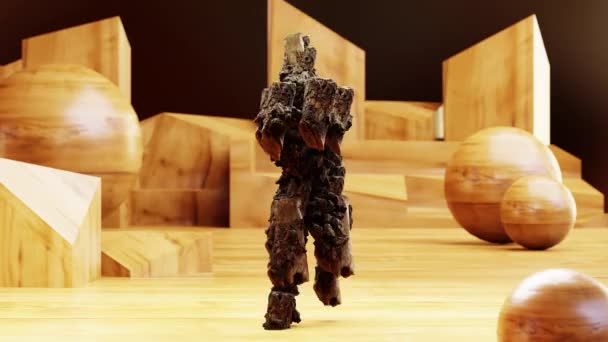 树怪兽跳舞夹子隔离 木制人物 杂耍舞蹈 循环动画 3D渲染 — 图库视频影像