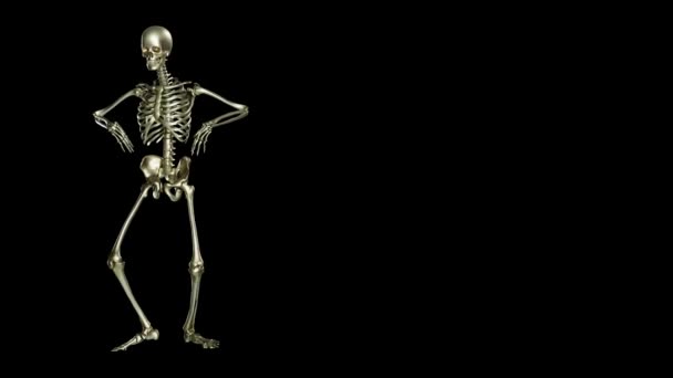 Skeletttanz Nahtlose Schleifenanimation Auf Schwarzem Hintergrund Slide Hip Hop Geisterfigur — Stockvideo