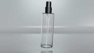 Anında antiseptik el dezenfektanı, antibakteriyel alkol sıvısı döngüsü. Beyaz arka planda izole edilmiş, atom pompası olan şeffaf bir plastik şişe, stüdyo çekimi. 3d hazırlayıcı