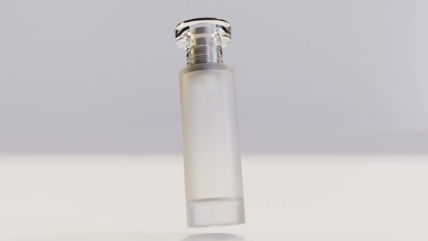 Animacja Pętli Wirowania Butelki Perfum Powietrzu Produkt Kosmetyczny Męski Białe — Wideo stockowe
