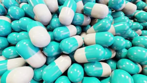 Реалистичные Блю Белый Цвет Медицинских Таблеток Голубые Капсулы Обезболивающие Антибиотики — стоковое видео
