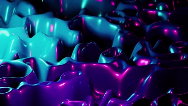 风格别致的3D抽象动画色彩波纹平滑墙 概念多色液体模式 循环动画 紫色蓝色波纹反射面宏观 时尚的五彩缤纷的液体 美丽的梯度纹理 — 图库视频影像