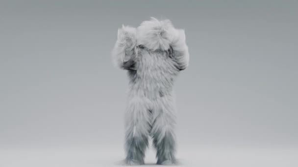 White Hairy Monster Dancing Hip Hop Hands Fur Bright Funny — Vídeo de stock
