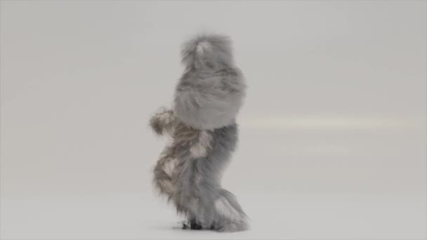 Klip Hairy Monster Dancing Terisolasi Latar Belakang Putih Bulu Karakter — Stok Video