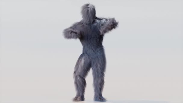 Hairy Monster Dancing Clip Geïsoleerd Witte Achtergrond Bont Helder Grappig — Stockvideo