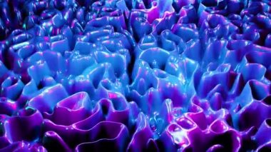 3D Soyut Animasyon Renkli Dalgalı Yumuşak Duvar. Çoklu Renkli Sıvı Düzeni kavramı. döngü animasyonu, Mor Mavi Dalgalı Yansıma Yüzey Macro. Moda Renkli Sıvı. Güzel Gradyan Dokusu