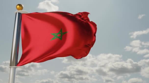 Morocco Flag Waving Wind Realistic Render — Αρχείο Βίντεο